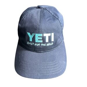 YETI Built For The Wild Navy Blue Embroidered Leather Strapback Baseball Cap Hat